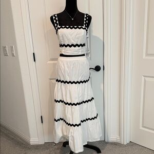 Japna White Two-Piece Maxi Set with Black Rickrack